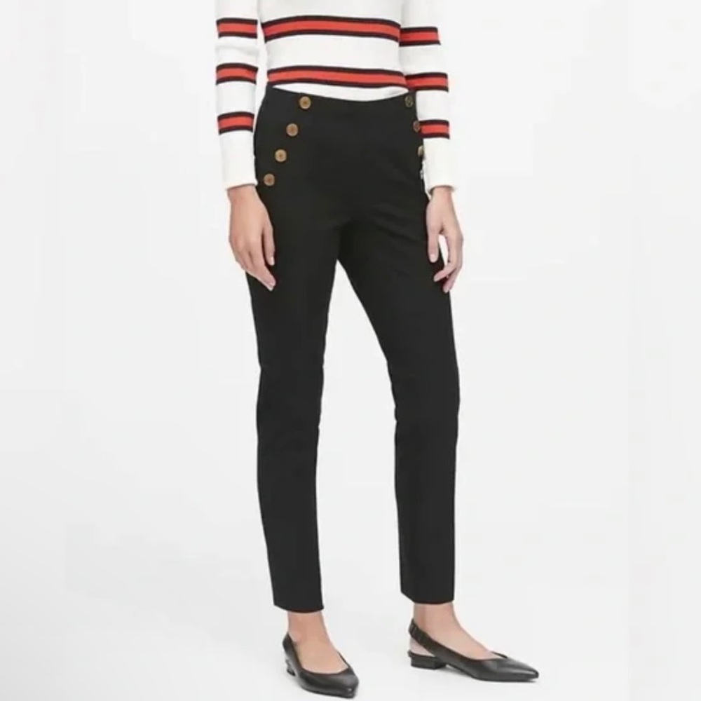 Banana Republic Sloan Skinny Ankle Sailor Pants Buttons Black Size 00 Petite